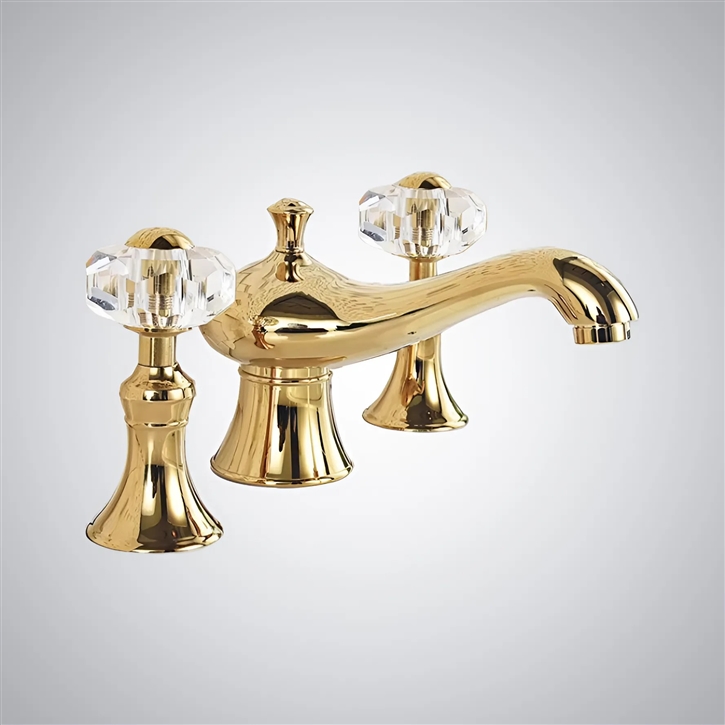 Molino Bathroom widespread Lavatory mixer Gold Sink faucet With crystal handles