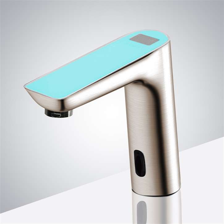 Romo Brushed Nickel Commercial Digital Display Automatic Motion Sensor Faucet - Sky Blue Top