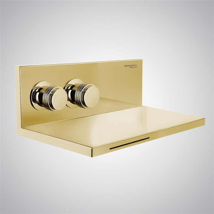 Fontana Perols Dual Handles Brushed Gold Wall Mounted Waterfall Faucet