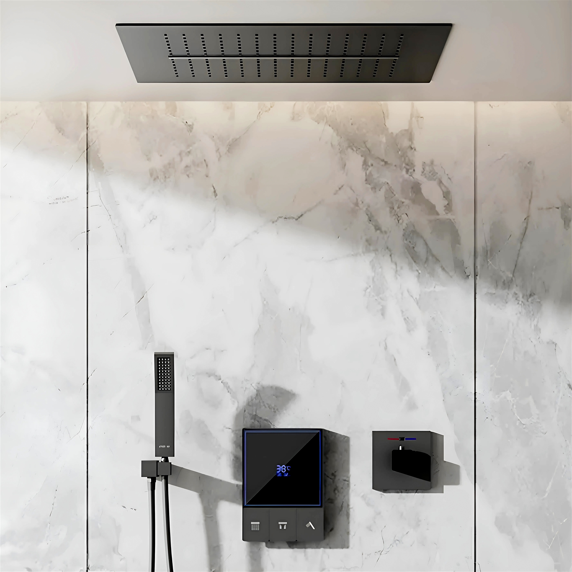 Fontana Soho 3 Function In Black Finish Smart Temperature Thermostatic Display Shower System