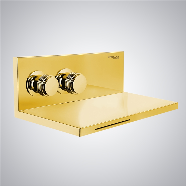 Fontana Perols Dual Handles Gold Wall Mounted Waterfall Faucet