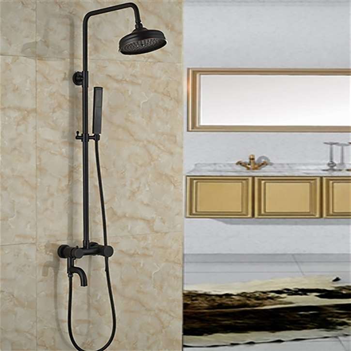 Fontana Vienna Solid Brass Rain Shower Set Single Handle Matte Black W/ Hand Shower Sprayer