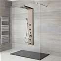 Perroli Luxury Brushed Nickle Shower Panel Set - with Rainfall & Waterfall, Water Spout and Thermostatic Mixer