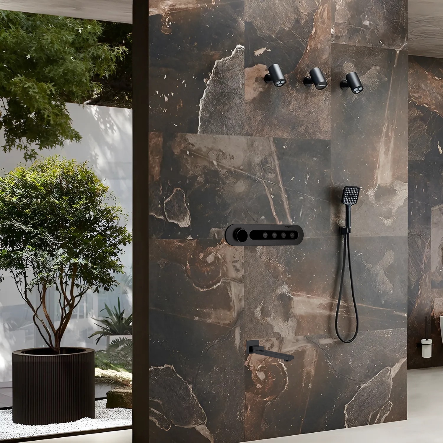 Fontana Cotteridge In Black Finish Stainless Steel Thermostatic With Digital Display Copper Bathroom Mixer In Shower Set