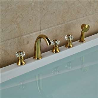 Rubin Gold Widespread 5PCS Triple Handles Bathtub Faucet