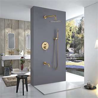 Bravat  Wall Mount Brushed Gold Rainfall Mixer Shower Set