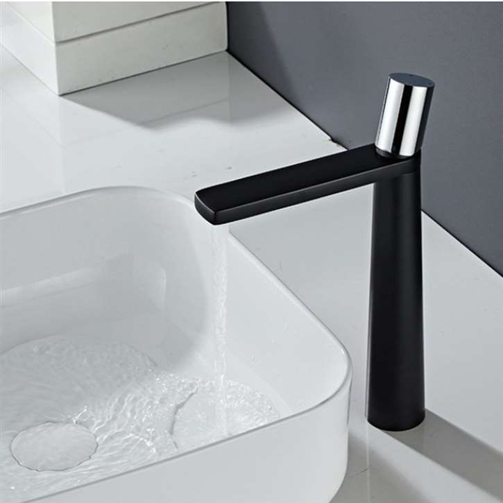 Fontana Sandwell in Matte Black and Chrome Finish Deck Mounted 12 Inches Tall Vanity Faucet