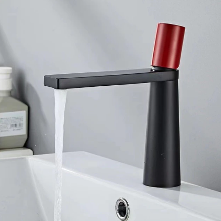 Fontana Lifford in Matte Black and Red Finish Deck Mounted 7 Inches Short Vanity Faucet