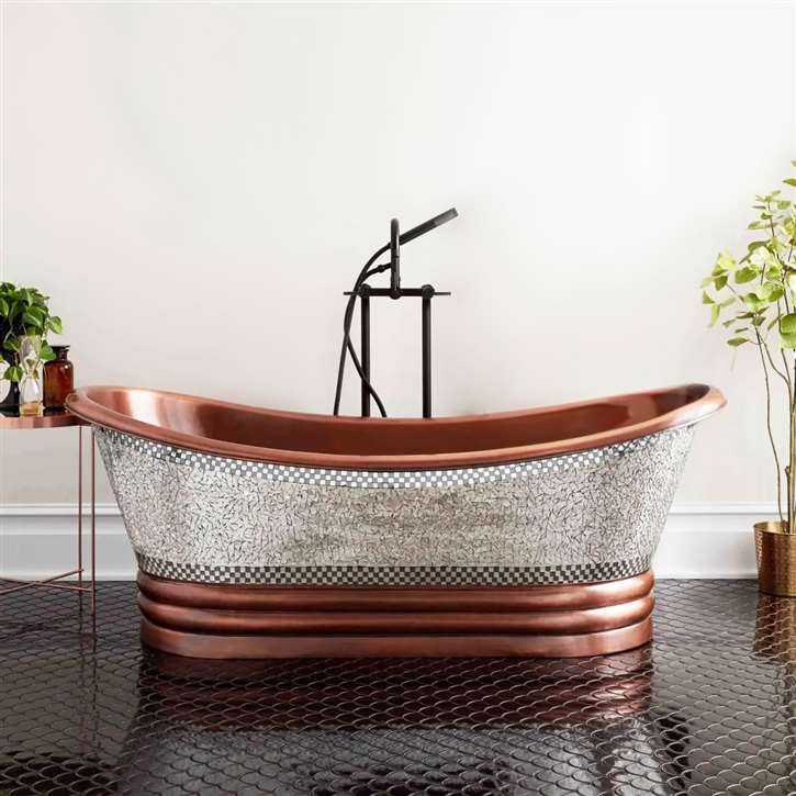 Fontana Luxurious Freestanding Glass Mosaic Bathtub In Copper Finish