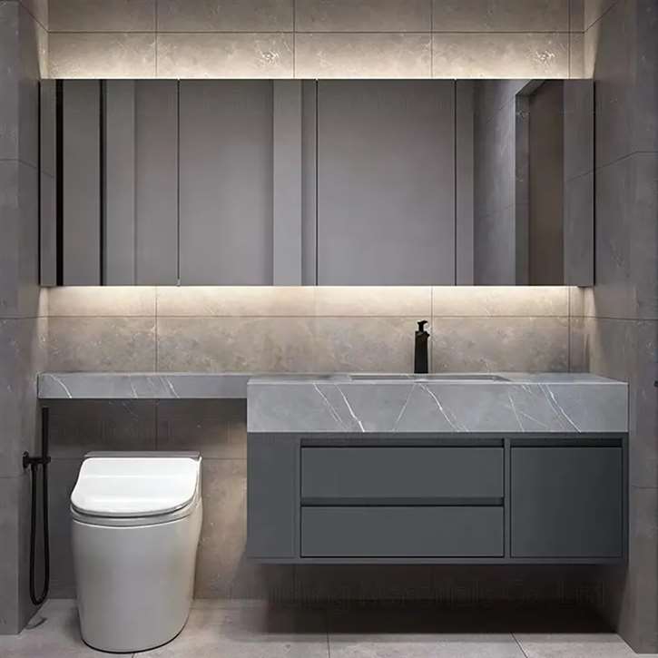 Fontana Custom Sintered Stone Slate Bathroom Vanity Cabinet with Modern Extension Cut Corner