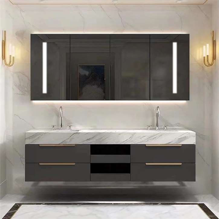 Fontana Modern Combo Vanity Set Double Sink With Marble Countertop And LED Smart Mirror