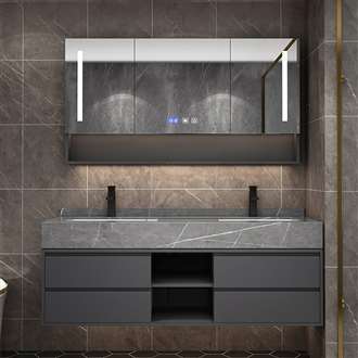 Fontana Simple Design Luxury Wall Mounted Bathroom Vanity With Mirror Cabinet And A Time Display