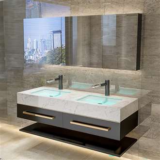 Fontana Bathroom Furniture Wall Mounted Nordic Sintered Stone Under counter Basin With LED Mirror Cabinet