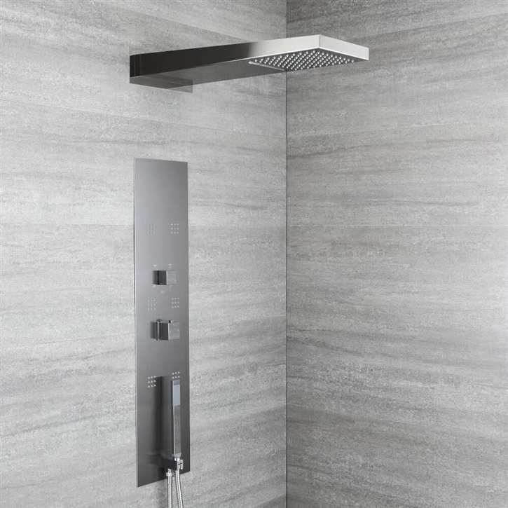 Fontana Luxurious Modern Concealed Thermostatic Waterfall Shower Panel with Hand Shower and Body Jets