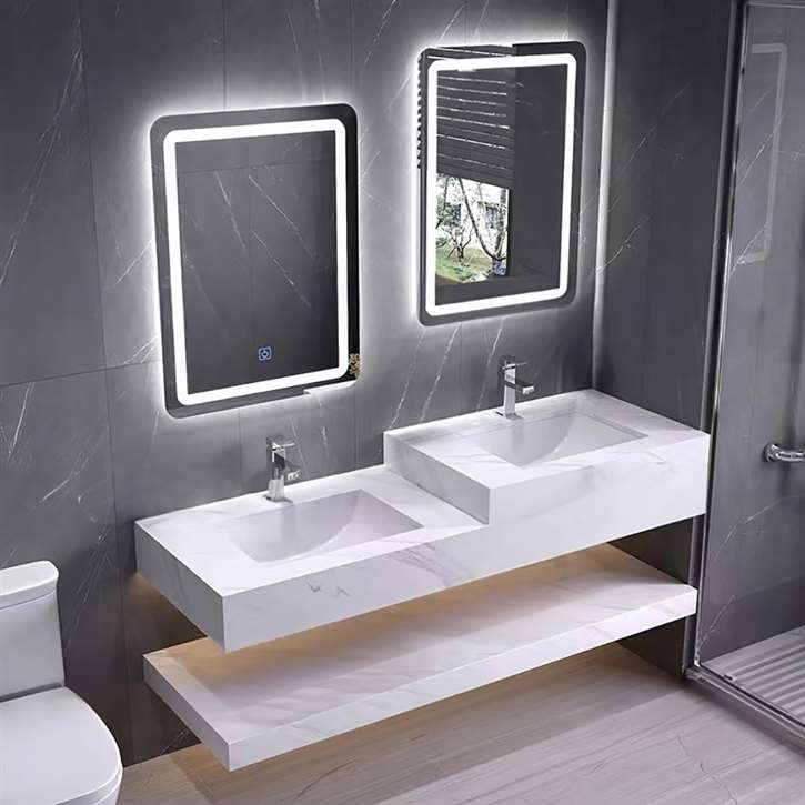 Fontana Modern Luxury Double Sink Vanity With Two Illuminated Smart LED Mirrors