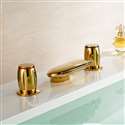 Waterfall Gold Finish Dual Round Handle Bathtub Faucet