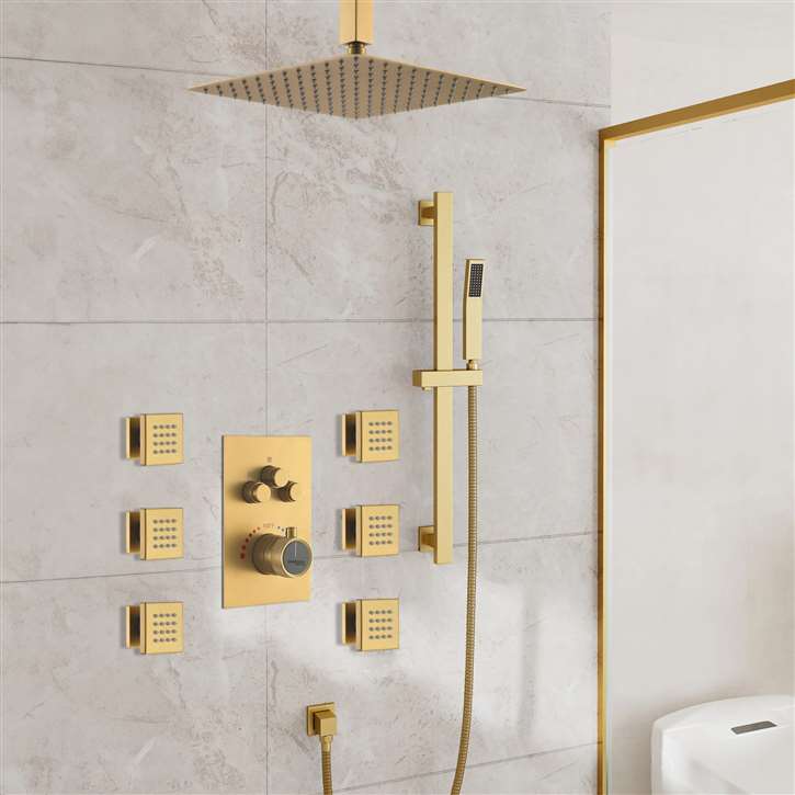 Fontana Trappes Brushed Gold Waterfall & Rainfall Shower Set