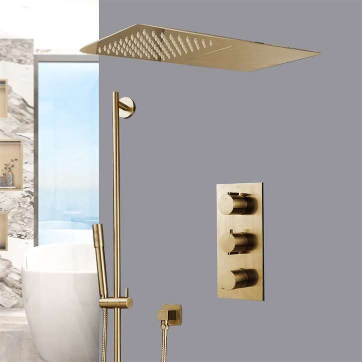 Brushed Gold Waterfall & Rainfall Shower Set With Handheld Shower