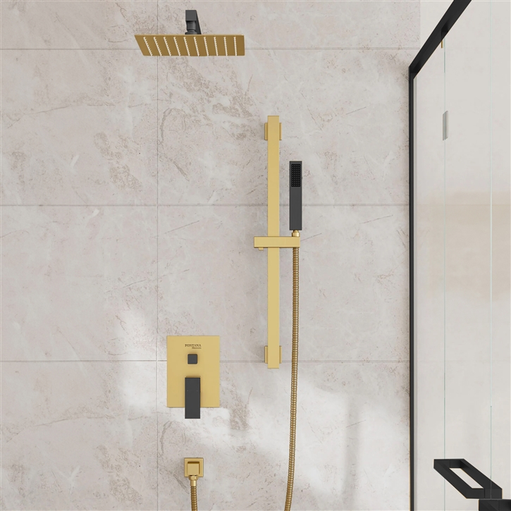 Fontana Saint-Tropez Brushed Gold and Black Rainfall Shower Set