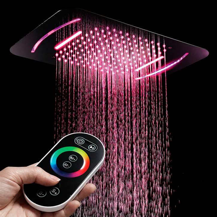 Rio Ceiling Mount Chrome Finish Remote Control LED Light Showerhead