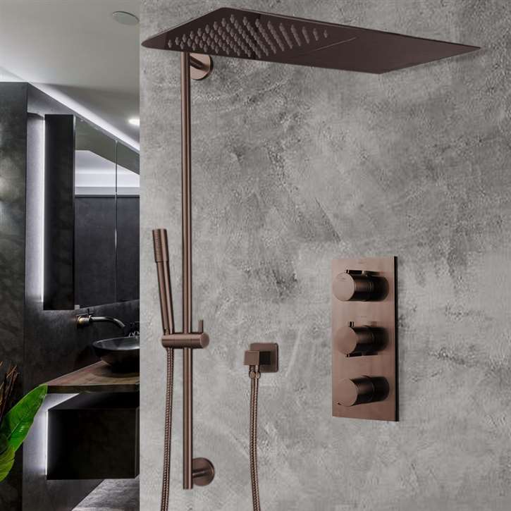 Light Oil Rubbed Bronze Waterfall & Rainfall Shower Set With Handheld Shower