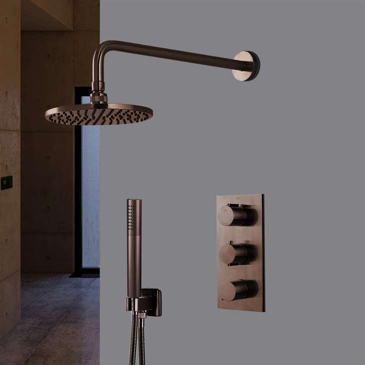 Thermostatic Light Oil Rubbed Bronze Rainfall Shower Set With Handheld Shower