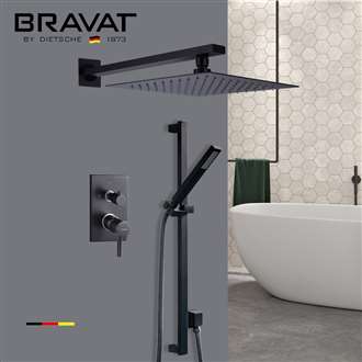 Bravat Dark Oil Rubbed Bronze Thermostatic Rainfall Shower System with 2-Way Shower Mixer Control Valve