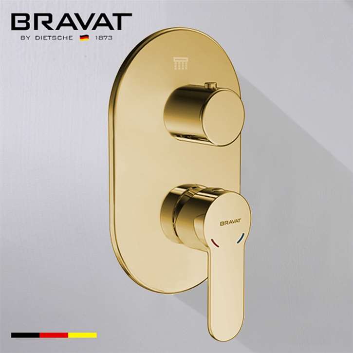 Bravat Brushed Gold Shower Valve Mixer 2-Way Concealed Wall Mounted