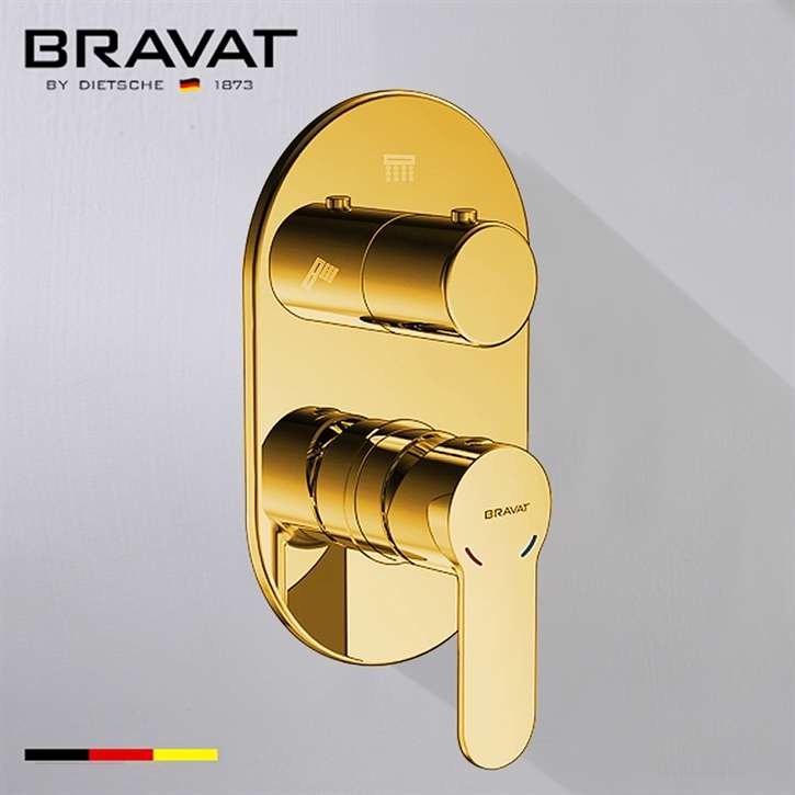 Bravat Shower Valve Mixer 2-Way Concealed Wall Mounted In Gold