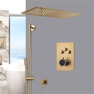 Brushed Gold Waterfall & Rainfall Shower Set With Handheld Shower