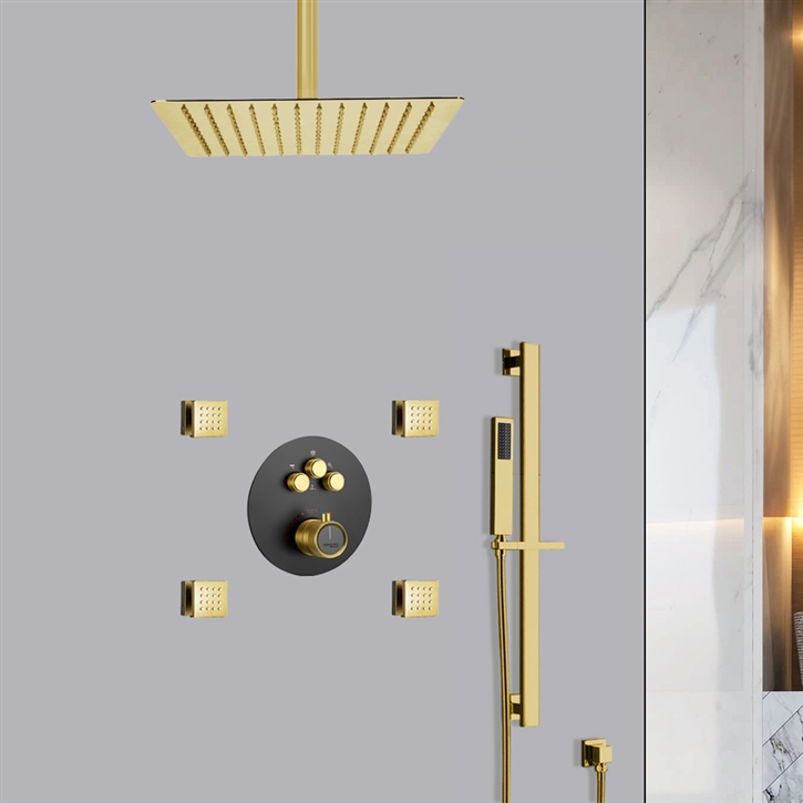 Fontana Casapulla Brushed Gold and Black Shower Set