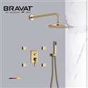 Bravat Shower Set With Valve Mixer 3-Way Concealed Wall Mounted In Brushed Gold