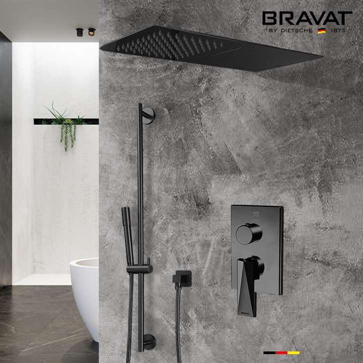 Matte Black Waterfall & Rainfall Shower Set With Handheld Shower