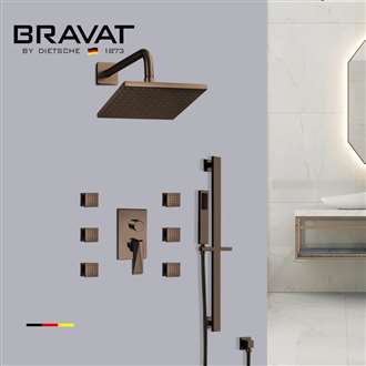 Bravat Square Shower Set With Valve Mixer 3-Way Concealed Wall Mounted In Light Oil Rubbed Bronze