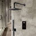 Fontana Matte Black Square Automatic Thermostatic Shower With Black Digital Touch Screen Shower Mixer Display 2 Function Rainfall Shower Set With Handheld Shower