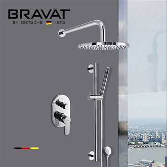 Bravat Luxury Chrome Thermostatic Wall Mounted Round Shower Set With Handheld Shower