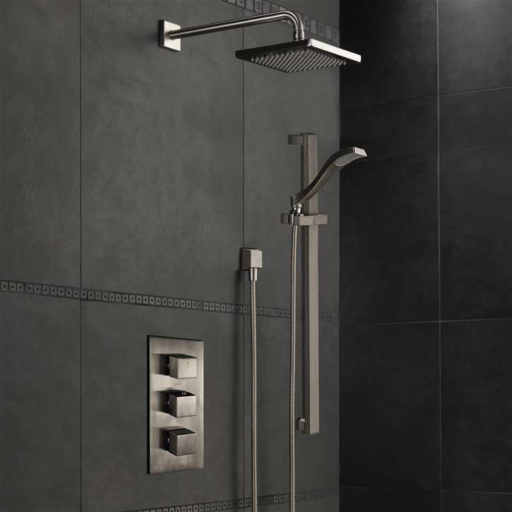 FontanaShowers Atlanta Brushed Nickel Rainfall Shower Set With 3 Way Mixer