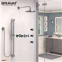 Bravat Chrome Wall Mounted Round Shower Set With Valve Mixer 3-Way Concealed And Three Body Jets