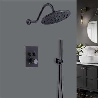 Fontana Merano Matte Black Wall Mount Round Shower Head With 2-Way Concealed Thermostatic Mixer Shower Set With Round Handheld Shower