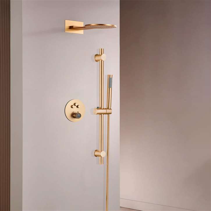 Fontana Antony Brushed Gold Waterfall & Rainfall Shower Set