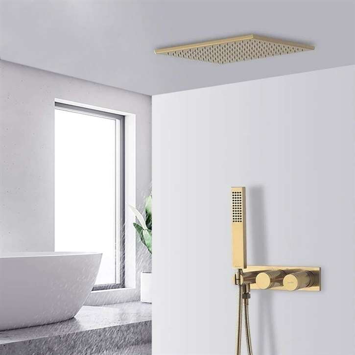 Fontana Cholet Brushed Gold 10'' Recessed Rainfall Shower Head  Bathroom Shower Set