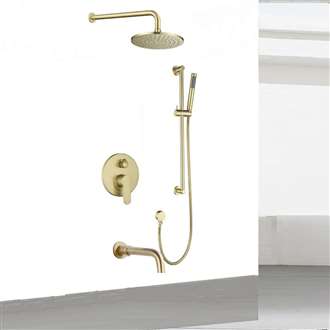 Fontana Deauville Brushed Gold Solid Brass Round Showerhead and sliding bar Shower