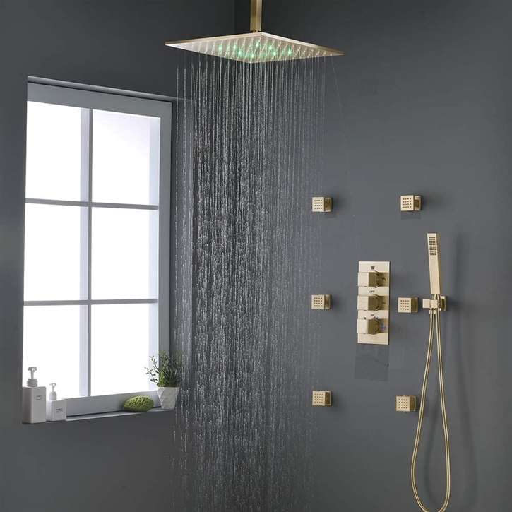 Fontana Verona Brushed Gold Bathroom Thermostatic Shower System