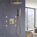 FontanaShowers Brushed Gold Bathroom Thermostatic Button Shower System Set