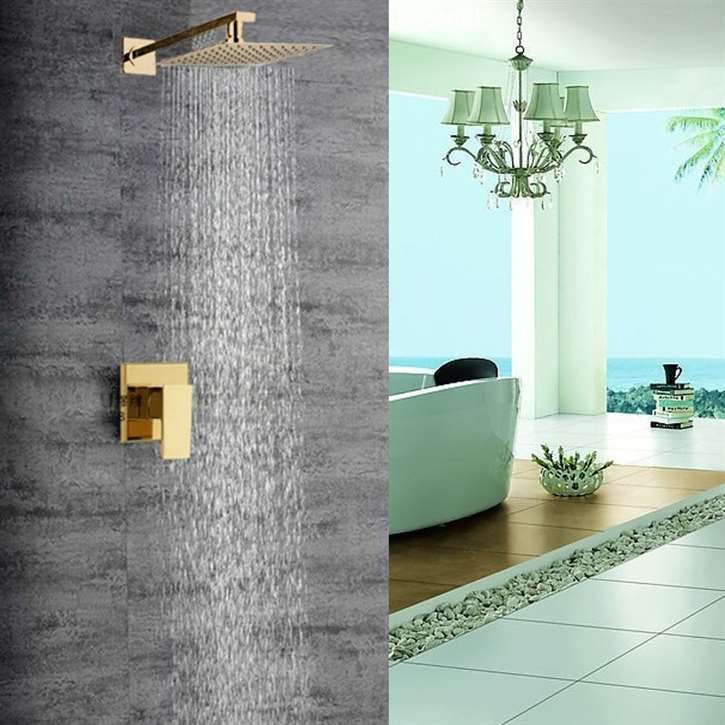 Lucca Golden Brass Finish Bathroom Rain Shower Head Valve Mixer Set