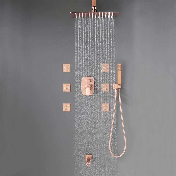 Fontana Creteil Ceiling Mounted Rose Gold Square Rainfall Shower Head Set