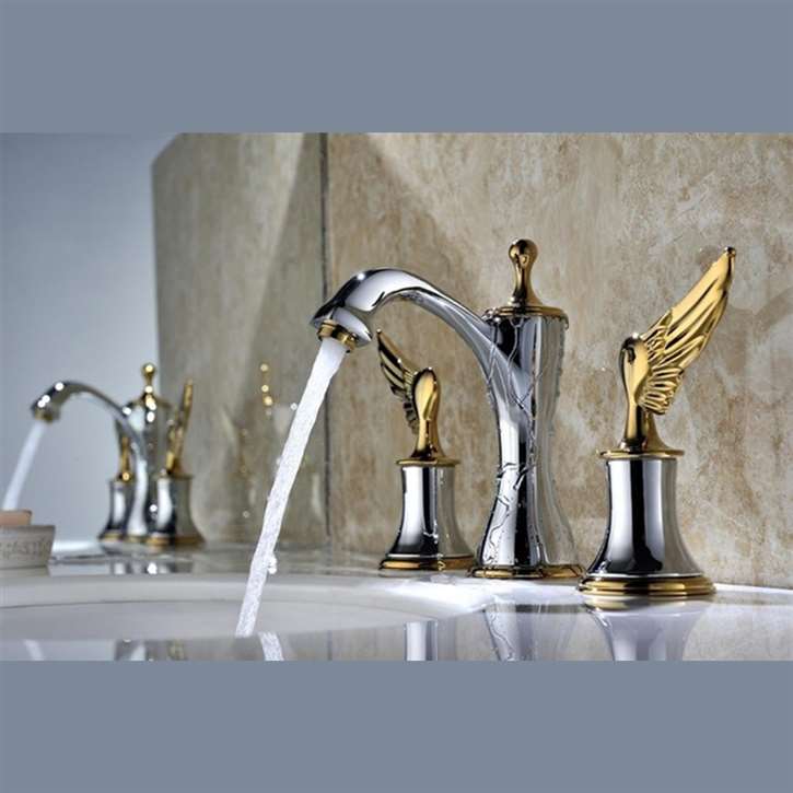 Bergamo Chrome & Gold Finish Bathroom Sink Faucet with Wing Shaped Handles