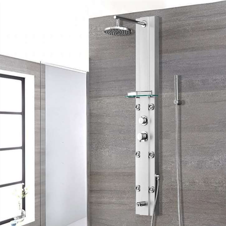 Nanaimo Aluminium Rain Fall Shower Panel Set with Massage System, Hand Shower & Faucet