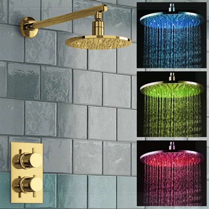 8" Round LED Thermostatic Mixer Shower Kit Modern Bathroom Concealed Set