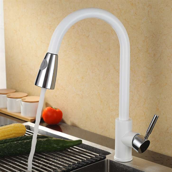 Fontana Dax Chrome White Sensorless Kitchen Faucet with Pull Down Sprayer